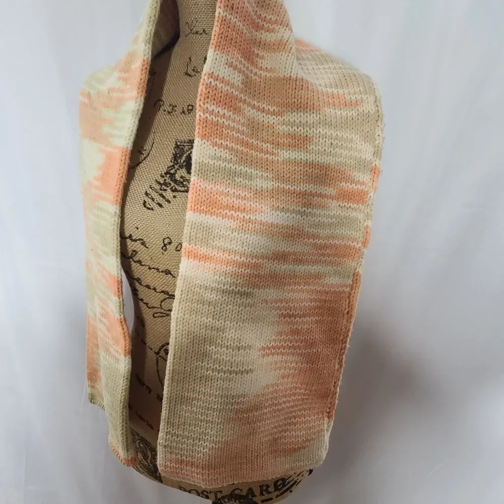 Vintage Cozy Chunky Orange Tan Zigzag Pattern Scarf